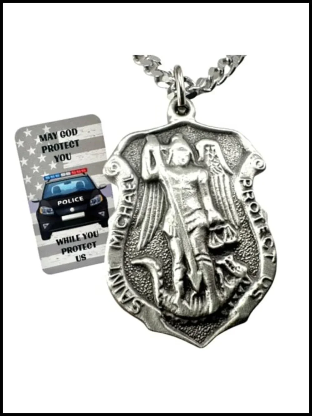 Saint Michael Medal Necklace Pewter Pendant